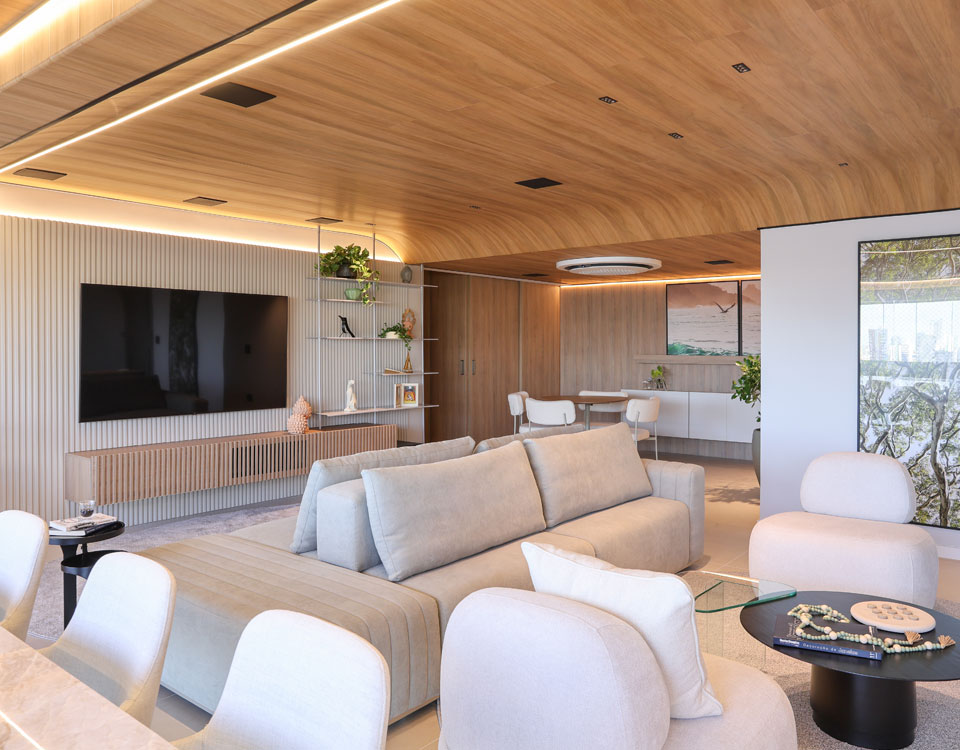 Capa do Blog contendo a imagem de um projeto do arquiteto Wagner Melo fotografado pela Morgana Nunes com o produto Teca Bege da Teto Vinílico